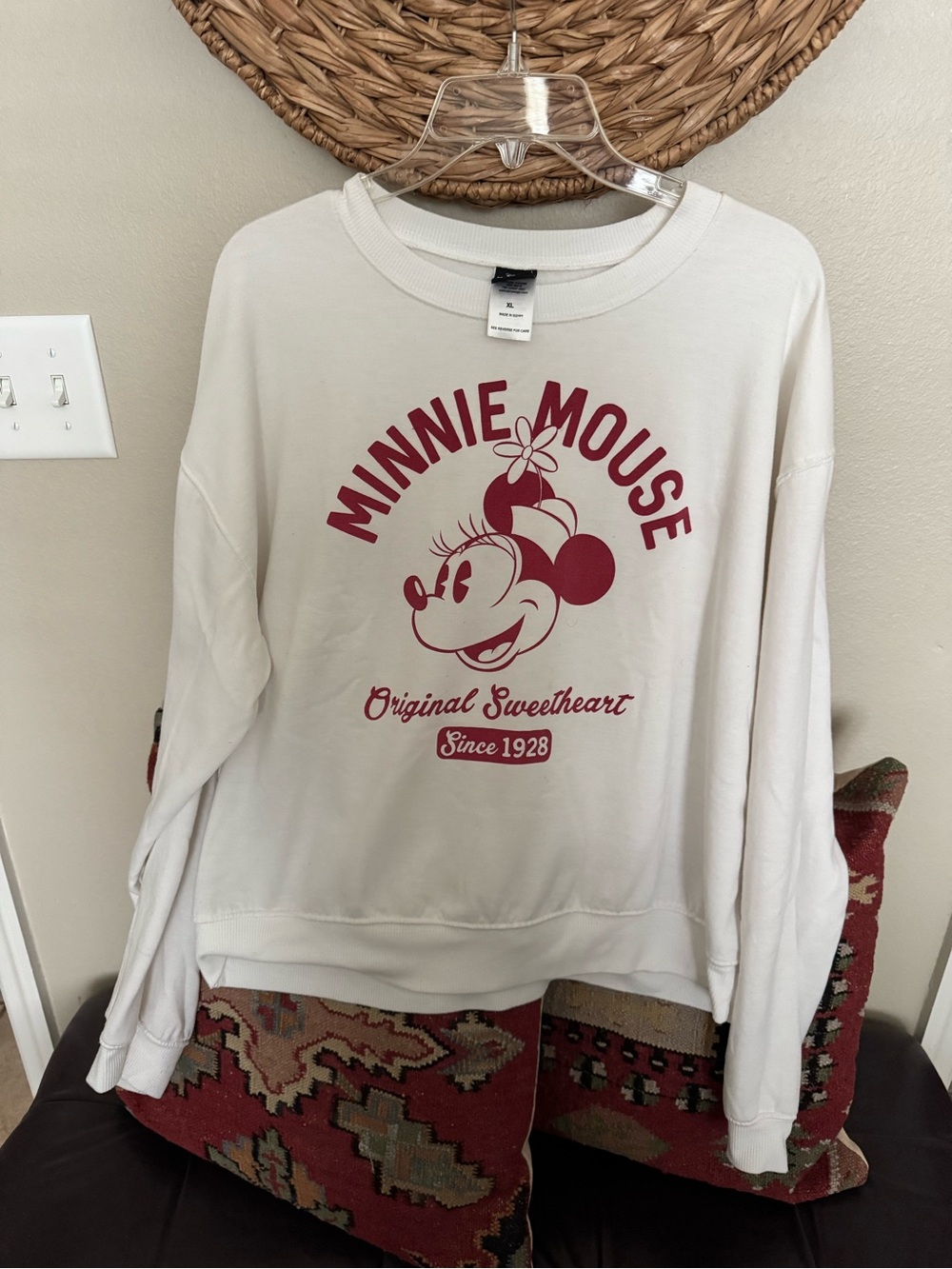 Disney Cream Sweatshirt with Burgundy Minnie Mouse Graphic